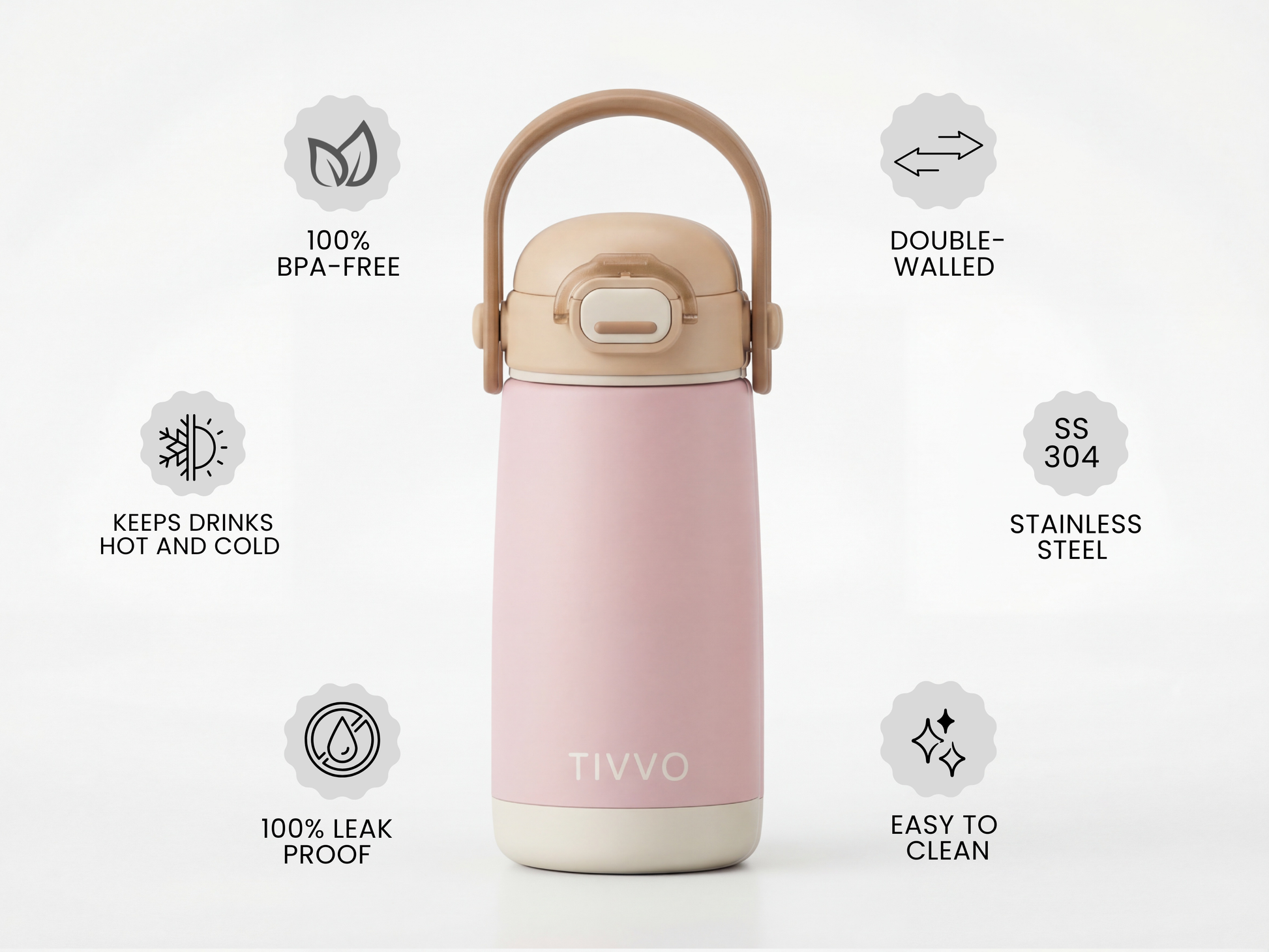 Pink 3-in-1 TIVVO drinking bottle with USP