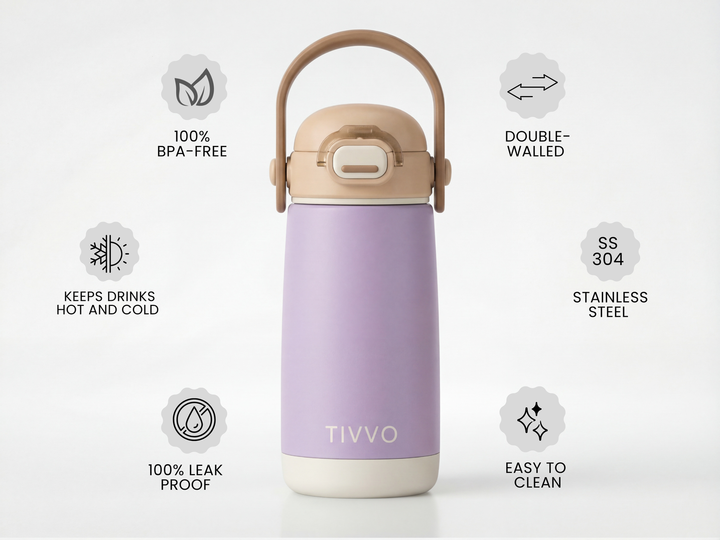 Purple 3-in-1 TIVVO drinking bottle with USP