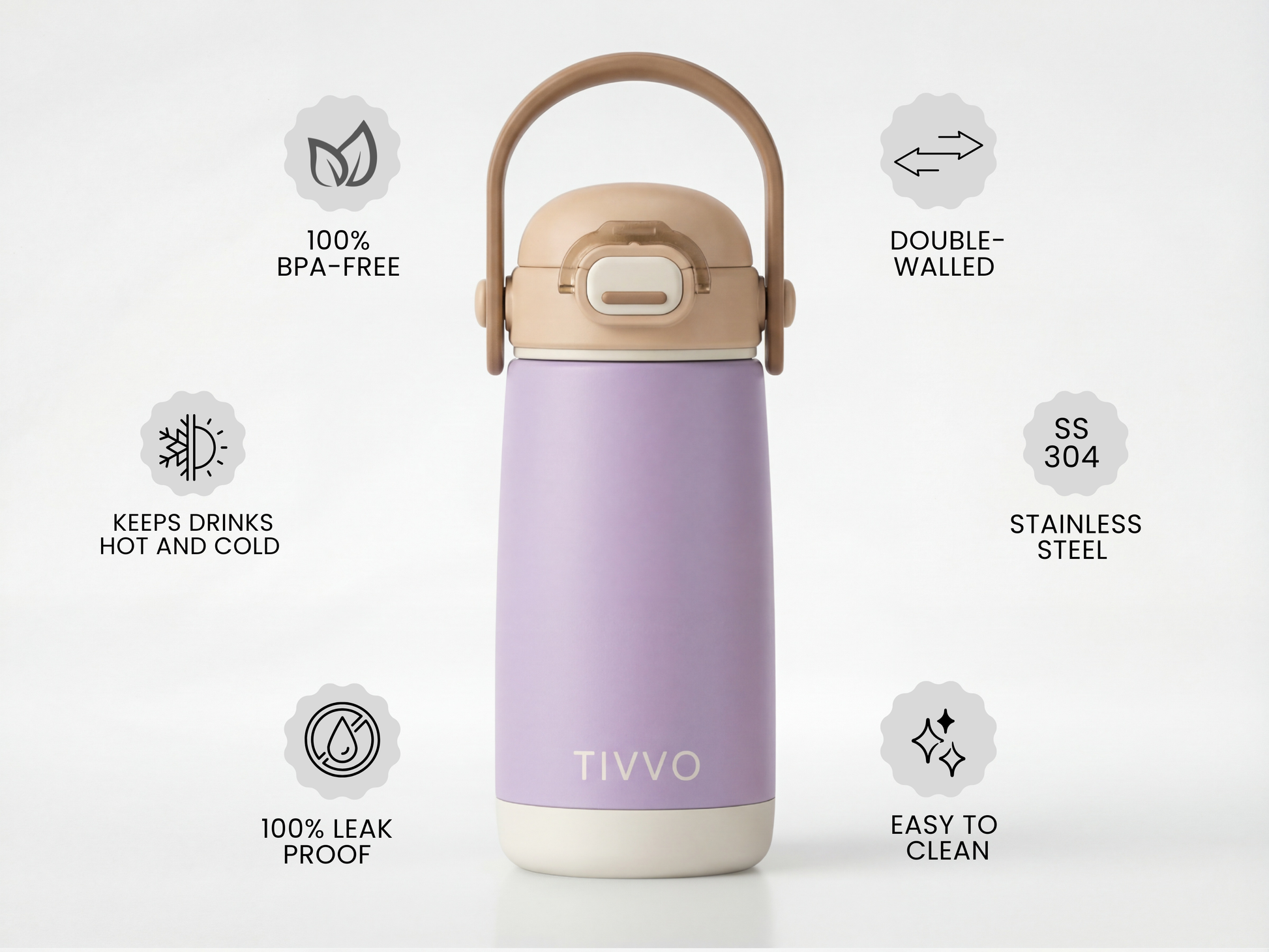 Purple 3-in-1 TIVVO drinking bottle with USP