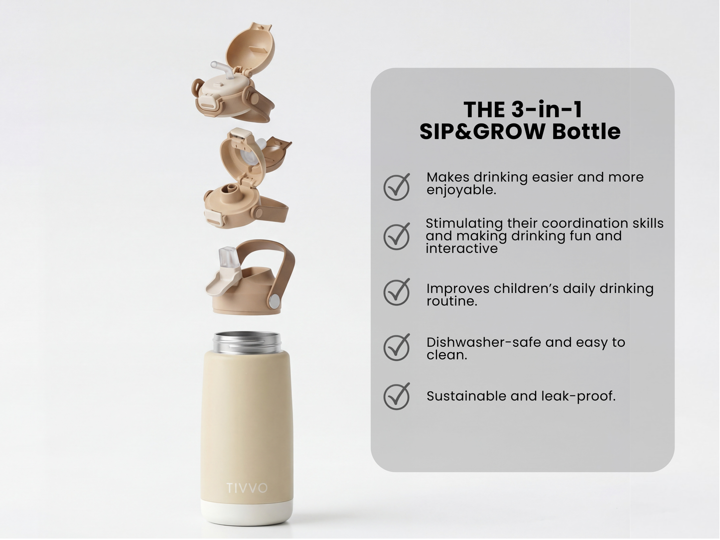 Yellow 3-in-1 TIVVO drinking bottle with USP in detail 