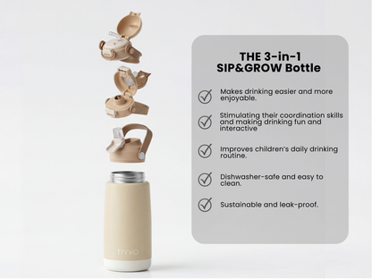 Yellow 3-in-1 TIVVO drinking bottle with USP in detail 