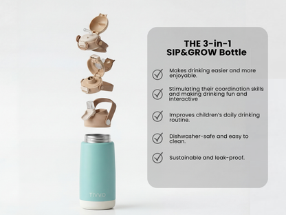 Green 3-in-1 TIVVO drinking bottle with USP in detail 